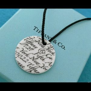 Tiffany & Co Fifth Avenue New York Notes White Bone Circle Disc Pendant Necklace